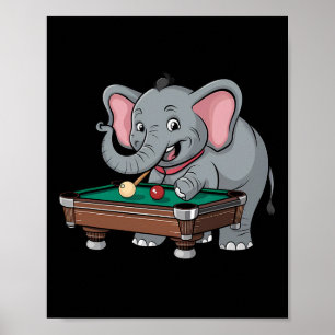 Cute Elephant Playing Billiards Funny Humourous  Poster