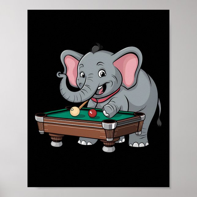 Cute Elephant Playing Billiards Funny Humourous  Poster (Front)