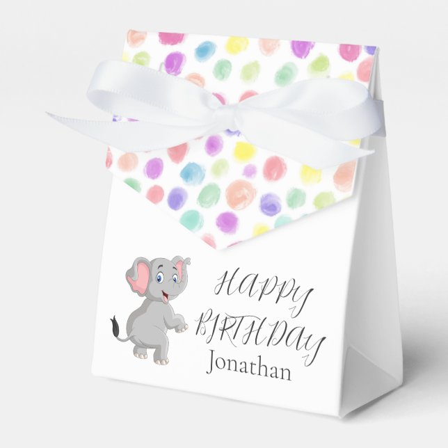 Cute Elephant Poker Dots Birthday Favour Box (Front Side)