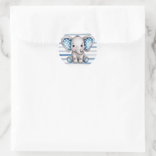 Cute Elephant Polka Dots Boy Baby Shower Classic Round Sticker