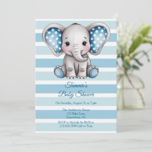 Cute Elephant Polka Dots Boy Baby Shower Invitation