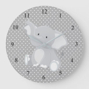 Cute Elephant Polka Dots Large Clock