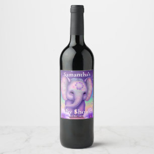 Cute Elephant purple Baby shower Wine Label