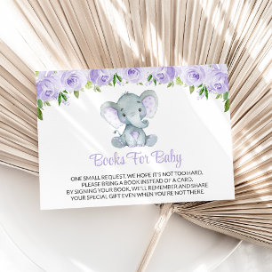 Cute Elephant, Purple Flowers, Books For Baby Enclosure Card