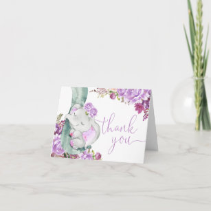 Cute elephant purple lavender floral watercolor thank you card