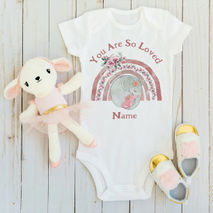 Cute Elephant Rainbow  Baby Bodysuit