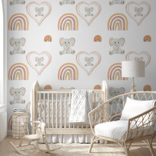 Cute Elephant Rainbow Hearts Watercolor Art Wallpaper