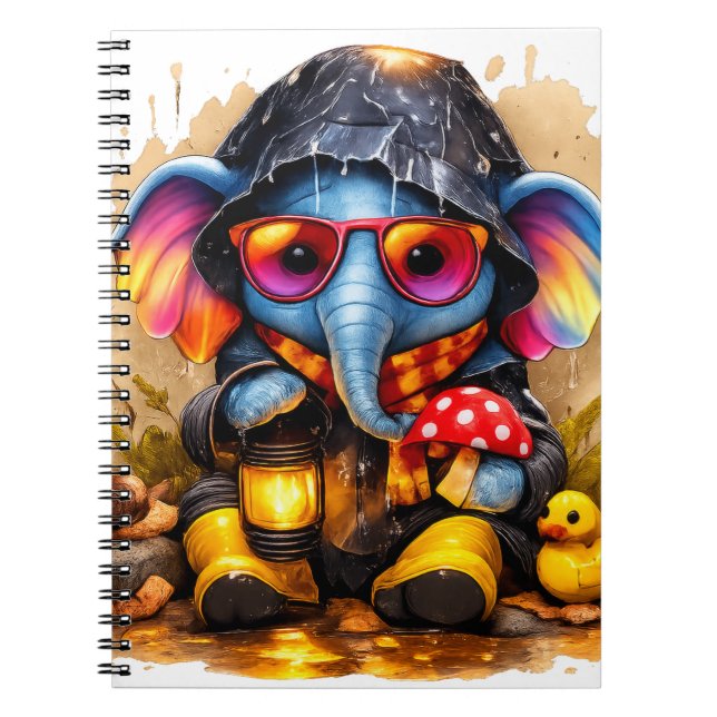 Cute Elephant Raincoat Kawaii Notebook (Front)