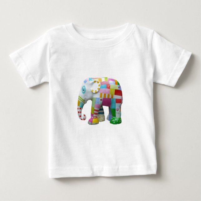 Cute elephant retro patchwork whimsical baby T-Shirt (Front)