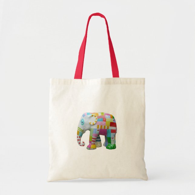 Cute elephant retro patchwork whimsical tote bag (Front)