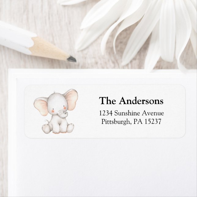 Cute Elephant Return Address Label (Insitu)