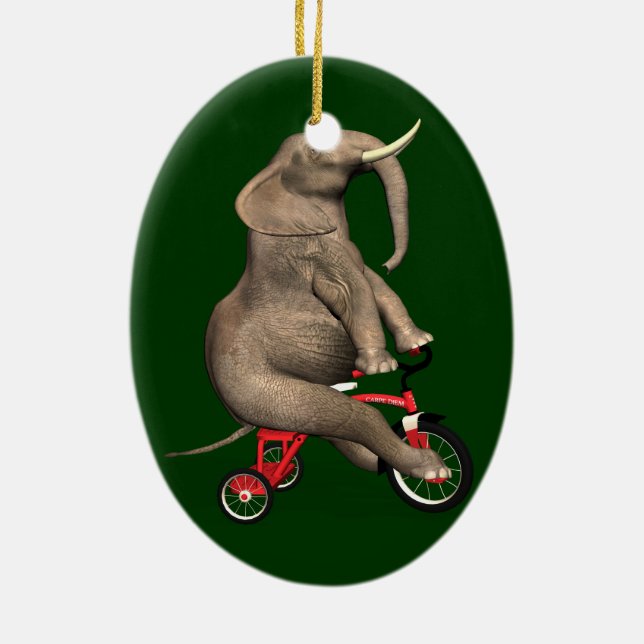 Cute Elephant Riding A Tricycle Ceramic Tree Decoration (Back)