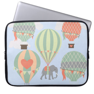 Cute Elephant Riding Hot Air Balloons Rising Laptop Sleeve