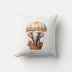 Cute Elephant Riding in a Hot Air Balloon Cushion