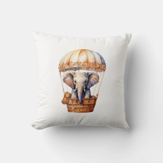 Cute Elephant Riding in a Hot Air Balloon Cushion