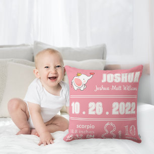 Cute Elephant Rose Pink Birth Announcement Cushion