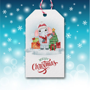 Cute Elephant Santa Hat Christmas Gift Tags
