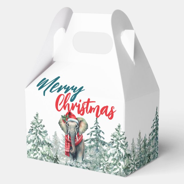 Cute Elephant Santa wild Xmas tree Merry Christmas Favour Box (Front)