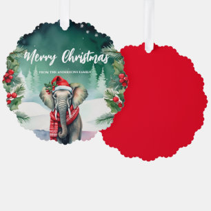 Cute elephant Santa Xmas Holiday Party Family Kid Tree Decoration Card