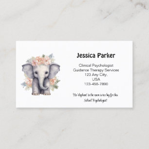 Cute Elephant School Psychologist Quote Therapy Business Card
