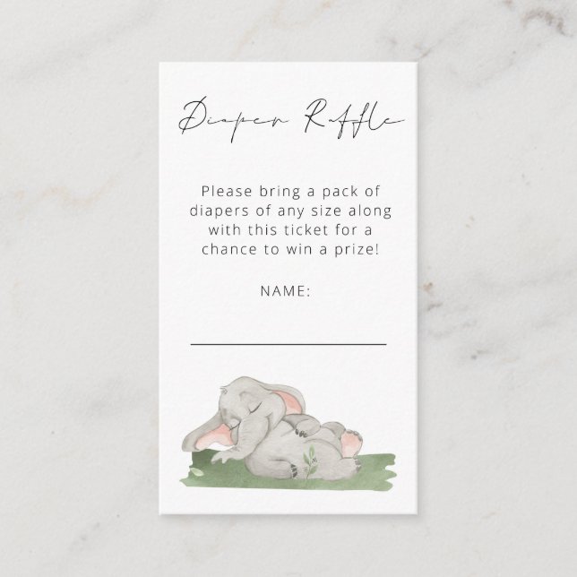 Cute Elephant Script Diaper Raffle Baby Shower Enc Enclosure Card (Front)