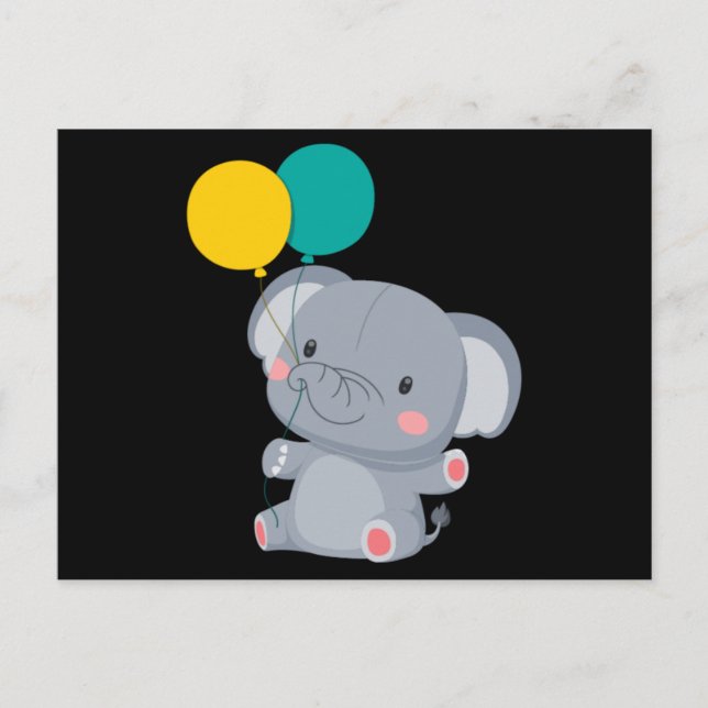 Cute elephant sitting and holding a balloon postcard (Front)