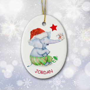 Cute Elephant Star Personalised Ceramic Ornament