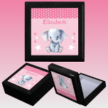 Cute elephant stars add name pink keepsake gift box<br><div class="desc">Keepsake Gift Box for children.
Personalise with a name.
Featuring a cute elephant,  polka dots and stars with the colours pink and white.</div>