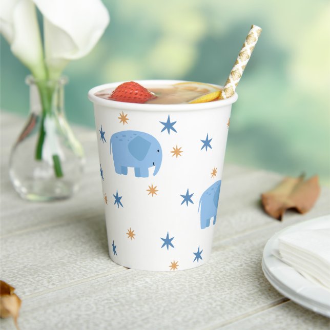 Cute elephant & stars. Safari baby kids birthday Paper Cups (Insitu)