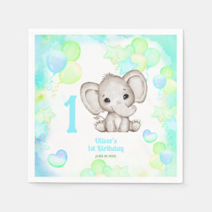 Cute Elephant Summer Colourful Boy 1stBirthday Napkin