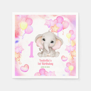 Cute Elephant Summer Colourful Girl 1stBirthday Napkin