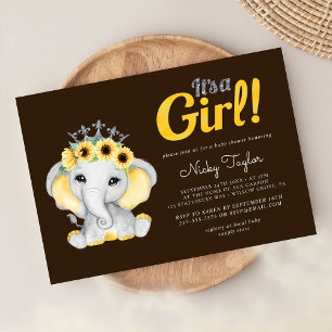 Cute Elephant Sunflower Baby Shower Invitation