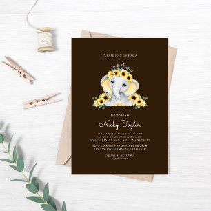 Cute Elephant Sunflower Baby Shower Invitation