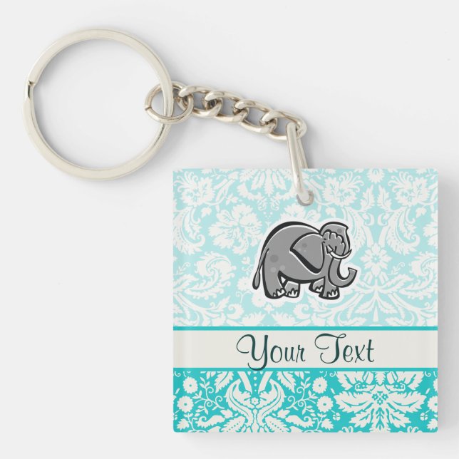Cute Elephant; teal Key Ring (Front)