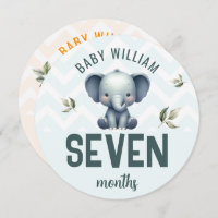 Cute Elephant Tiger 7-8 Months Baby Milestone Sign