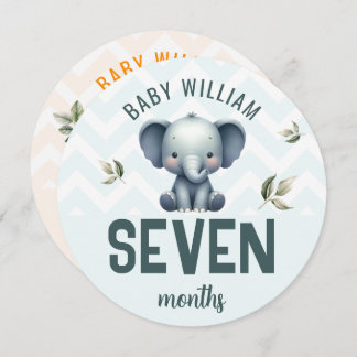 Cute Elephant Tiger 7-8 Months Baby Milestone Sign