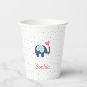 ِCute Elephant Trunk Heart Stars Pattern For Girls Paper Cups