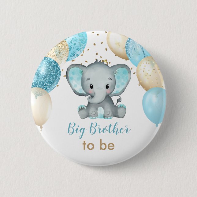 Cute Elephant Turquiose Gold Balloons Baby Shower 6 Cm Round Badge (Front)