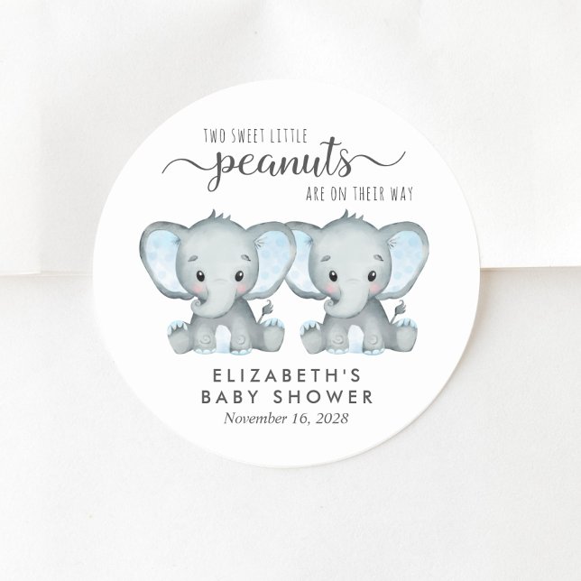 Cute Elephant Twin Baby Boys Shower Classic Round Sticker (Creator Uploaded)