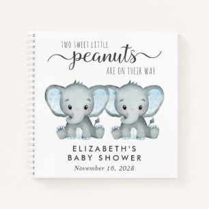 Cute Elephant Twin Boys Baby Shower Guest Book
