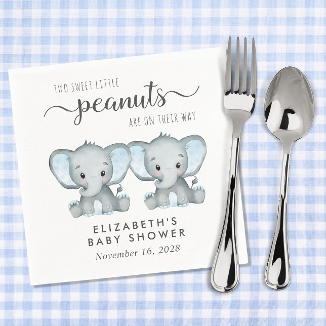 Cute Elephant Twin Boys Baby Shower Napkin (Creator Uploaded)