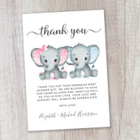 Cute Elephant Twin Girl Boy Baby Shower