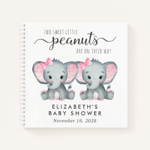 Cute Elephant Twin Girls Baby Shower Guest Book