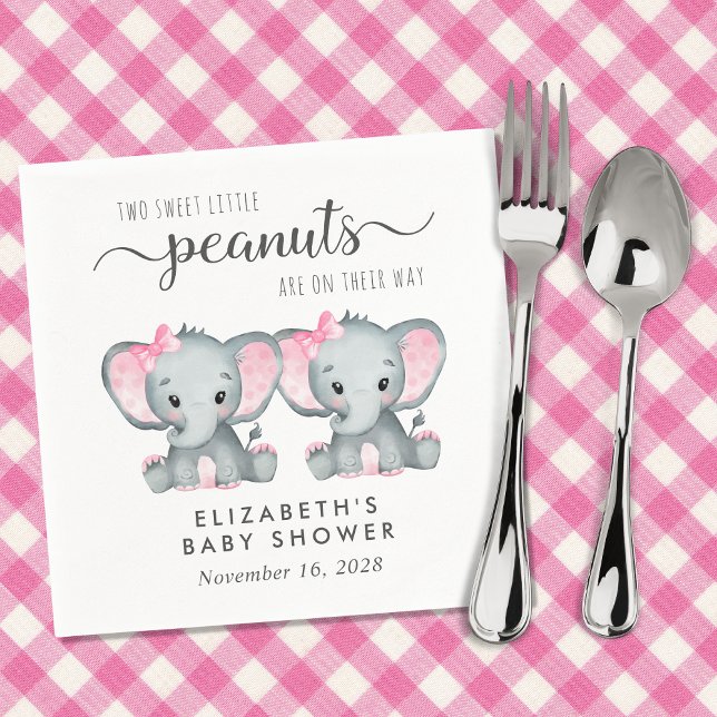 Cute Elephant Twin Girls Baby Shower Napkin (Creator Uploaded)