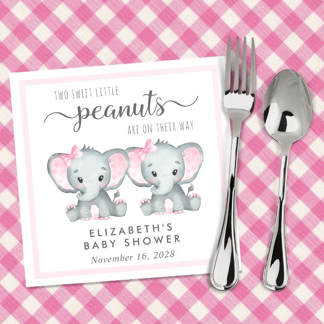 Cute Elephant Twin Girls Baby Shower Napkin (Creator Uploaded)