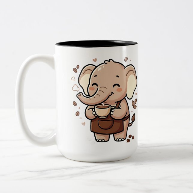 Cute Elephant Two-Tone Coffee Mug (Left)