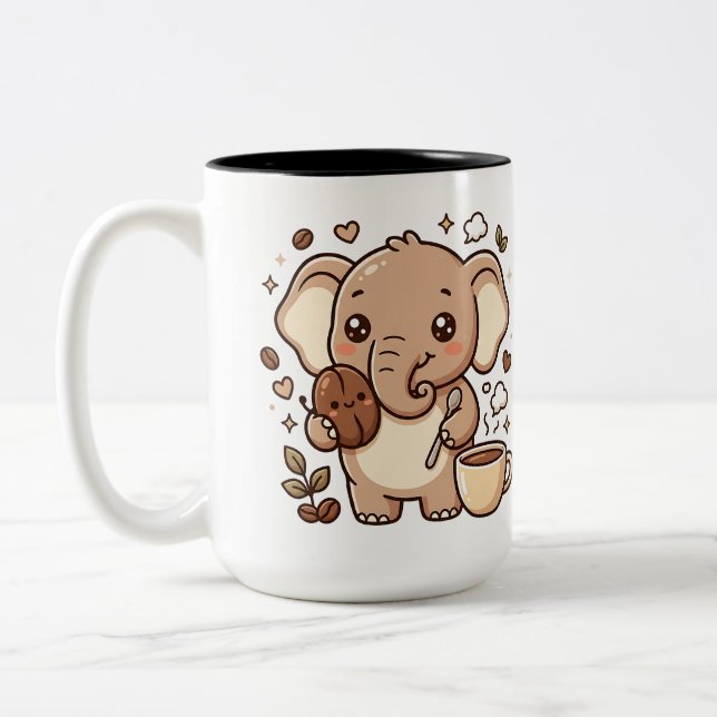 Cute Elephant Two-Tone Coffee Mug (Left)