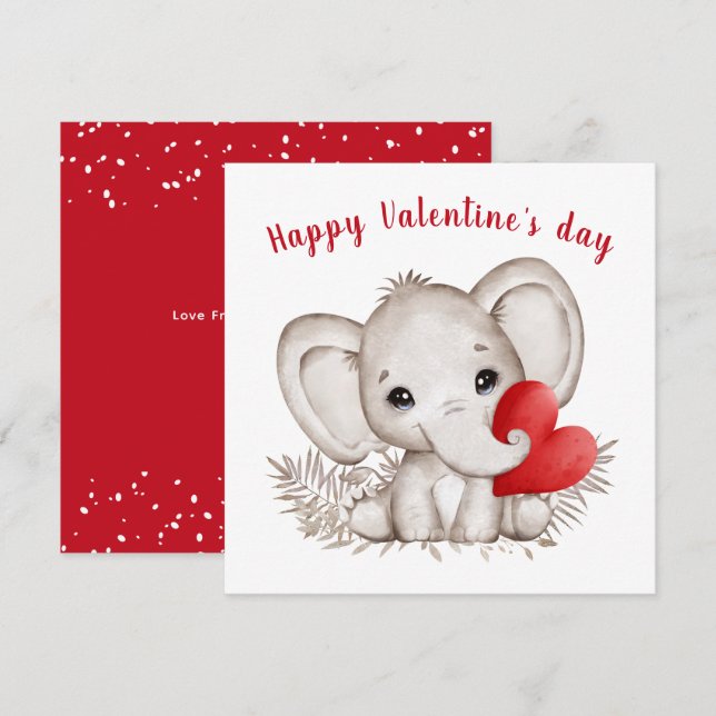 Cute Elephant Valentine's day Card (Front/Back)
