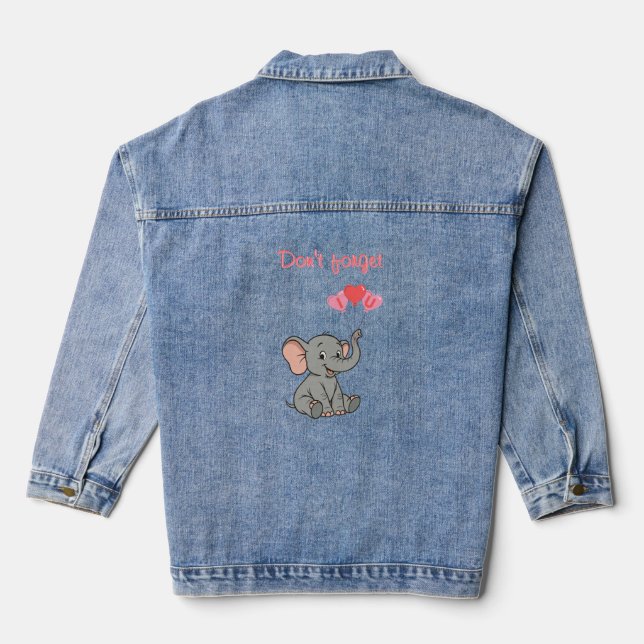 Cute elephant valentine's day   denim jacket (Back)