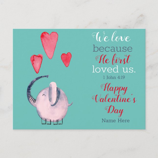 Cute Elephant Valentine's Day Postcard (Front)